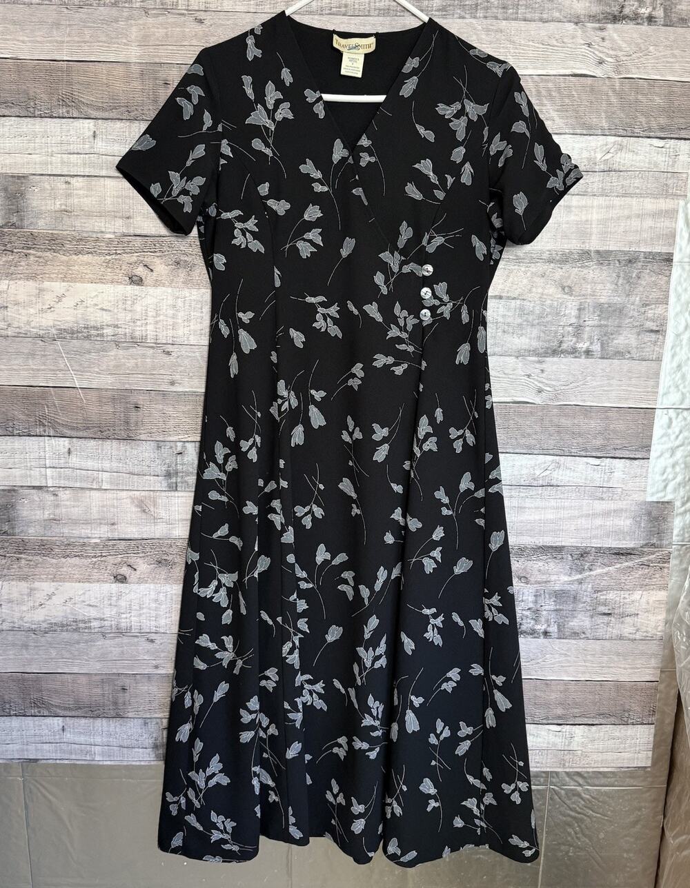 Travel Smith Women's Reversible Floral Black Midi Wrap Dress 8P